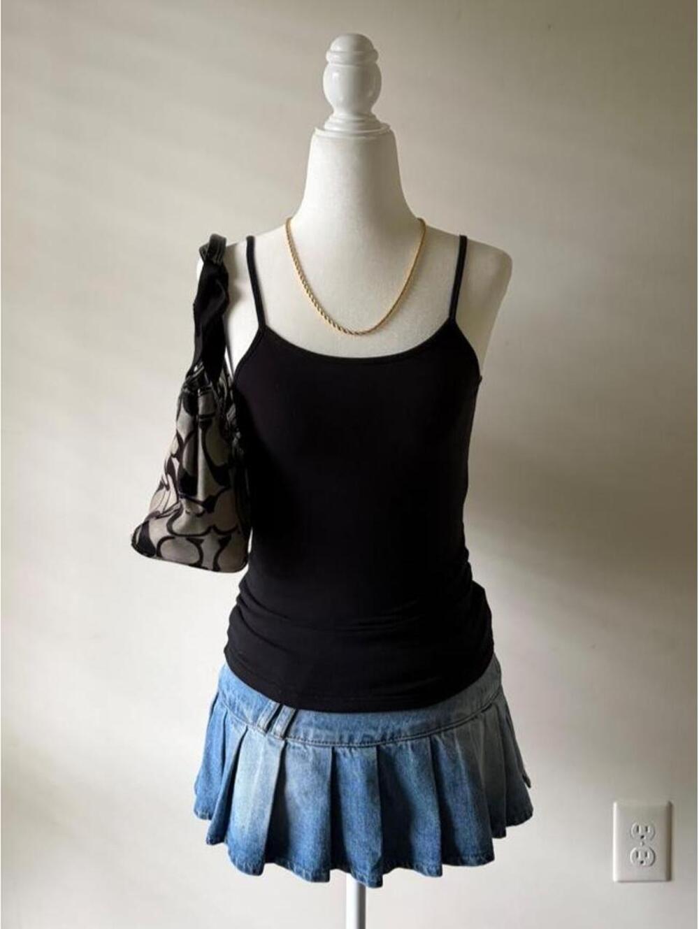 Y2K Black Cami Tank Top | Coquette Basic Layering Tank 2000s Soft Girl Essential